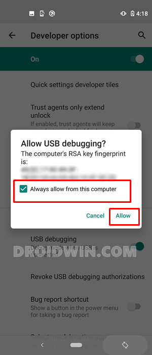 авторизовать отпечаток пальца usb, исправить ошибку отсутствия устройства adb