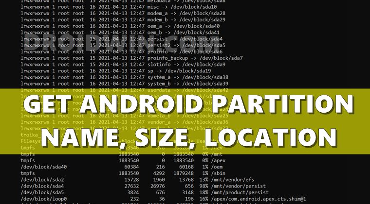 найти размер имени раздела Android
