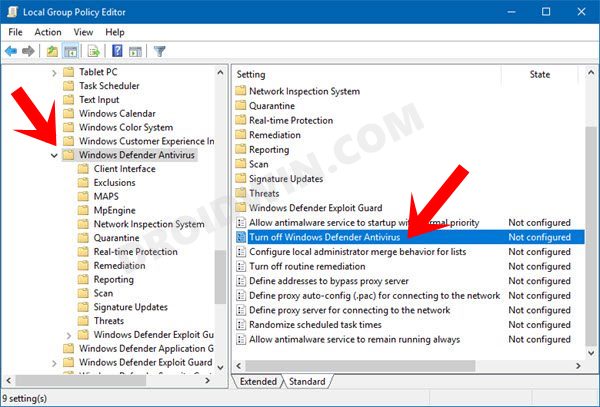 turn off windows 11 defender via group policy editor