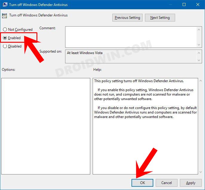 turn off windows 11 defender via group policy
