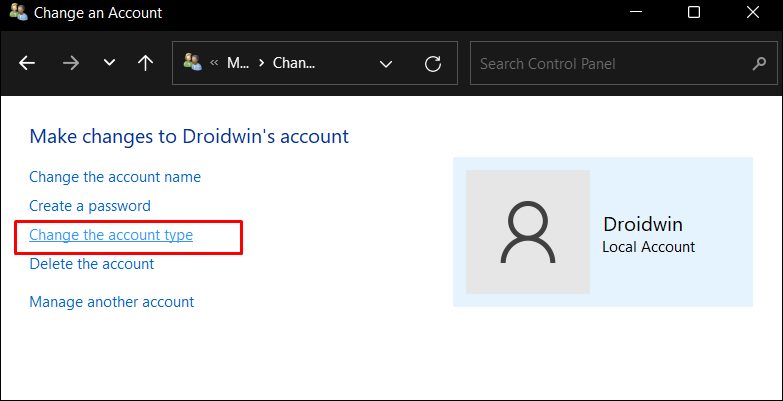convert administrator account to standard account in windows 11