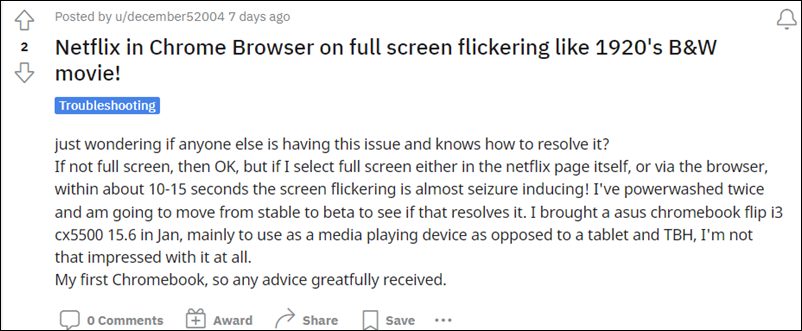 Экран Chromebook мерцает видео в полноэкранном режиме