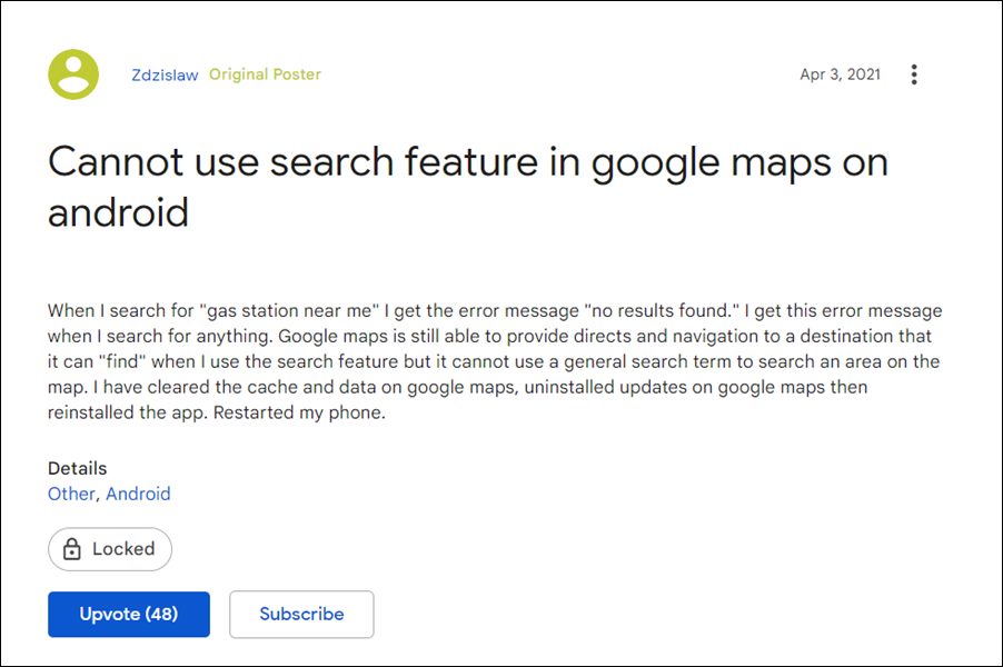 Карты Google Ничего не найдено