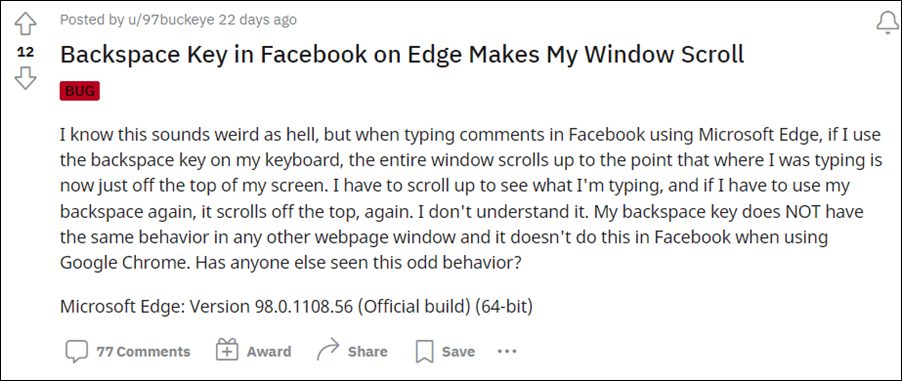 прокрутка страницы комментариев в фейсбуке backspace
