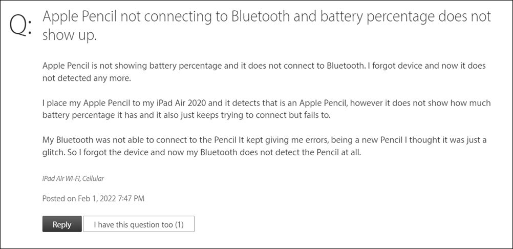 Не удается подключить Apple Pencil к iPad