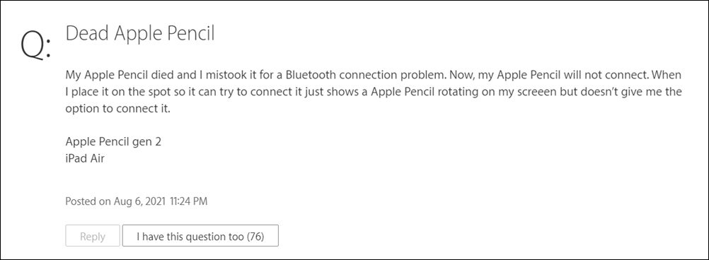 Не удается подключить Apple Pencil к iPad