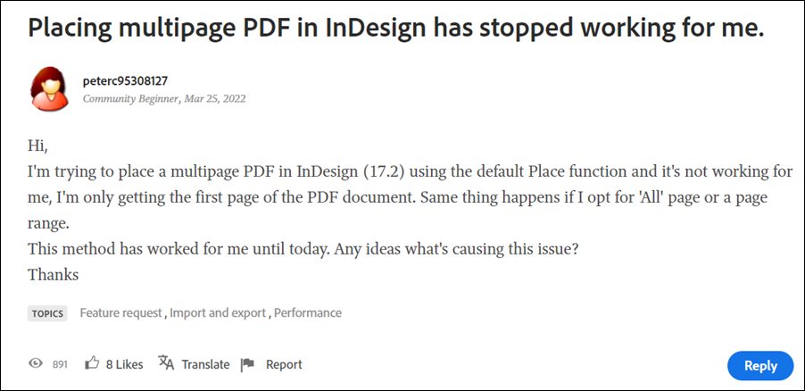 Не удается импортировать многостраничные PDF-файлы в Adobe InDesign