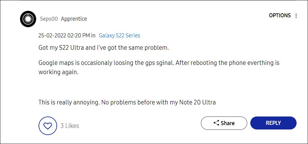 GPS не работает в Galaxy S22 Ultra