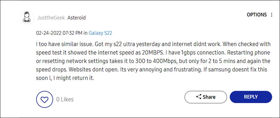 Galaxy S22 Ultra WiFi не работает