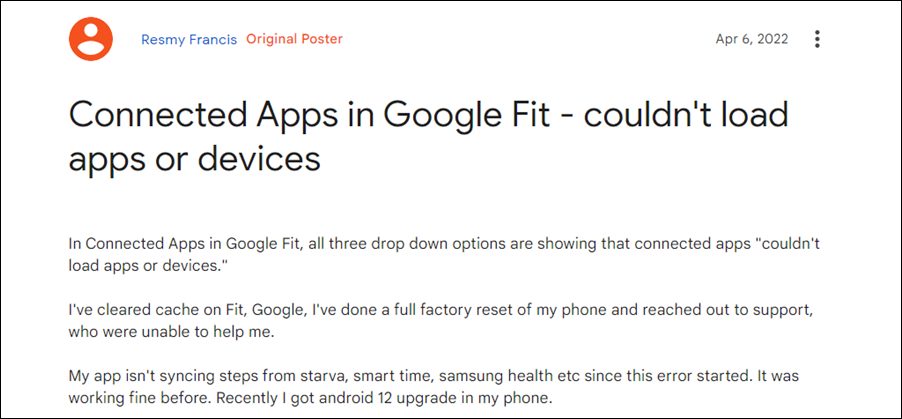 Google Fit не удалось загрузить приложения или устройства