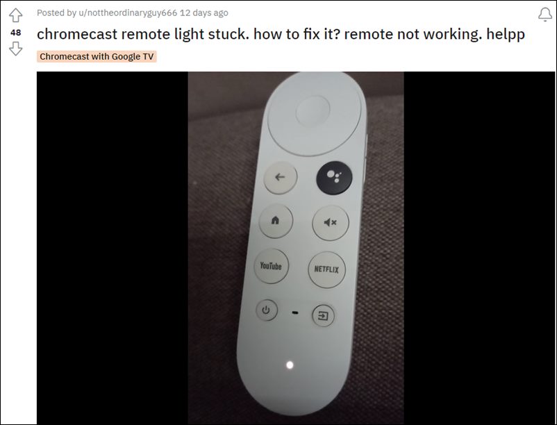 Chromecast с пультом Google TV не работает, белый светодиод