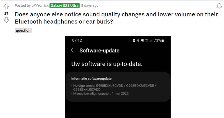 GalaxyS21Bluetoothヘッドフォンの音量の問題