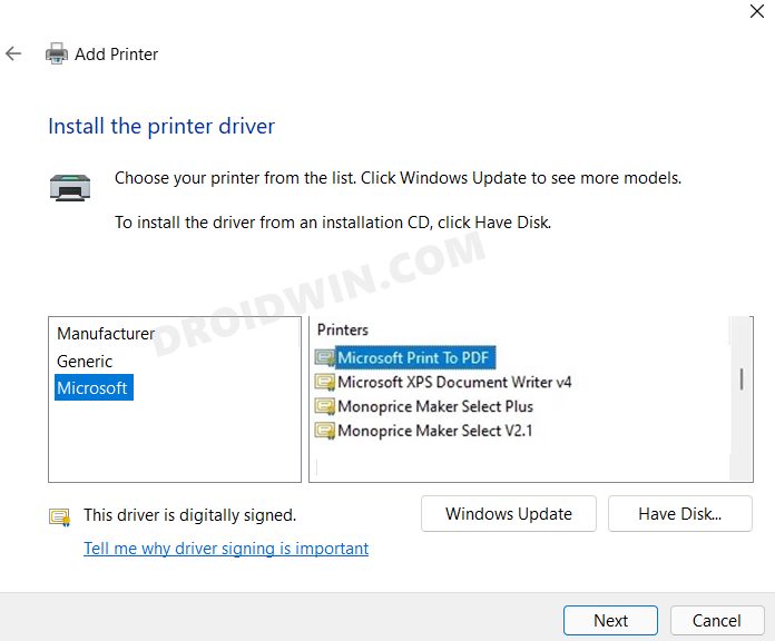 Опция печати в PDF отсутствует в Windows 11