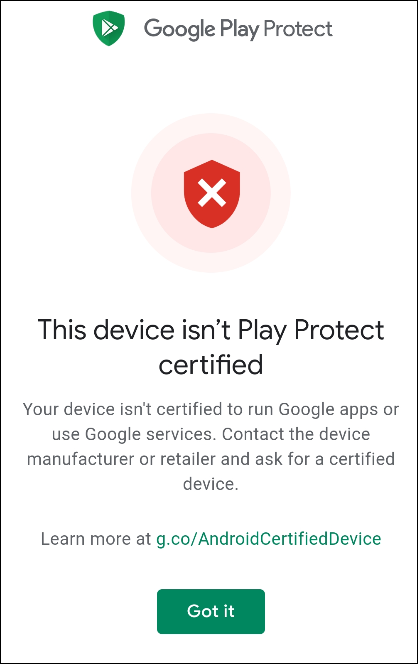Это устройство не сертифицировано Play Protect