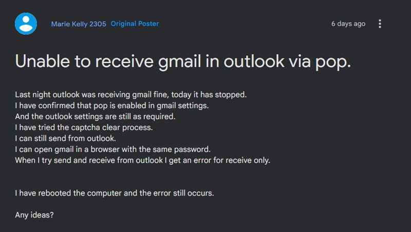 Gmail не работает в Outlook