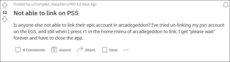 Arcadegeddon не может привязать учетную запись Epic Games к PlayStation