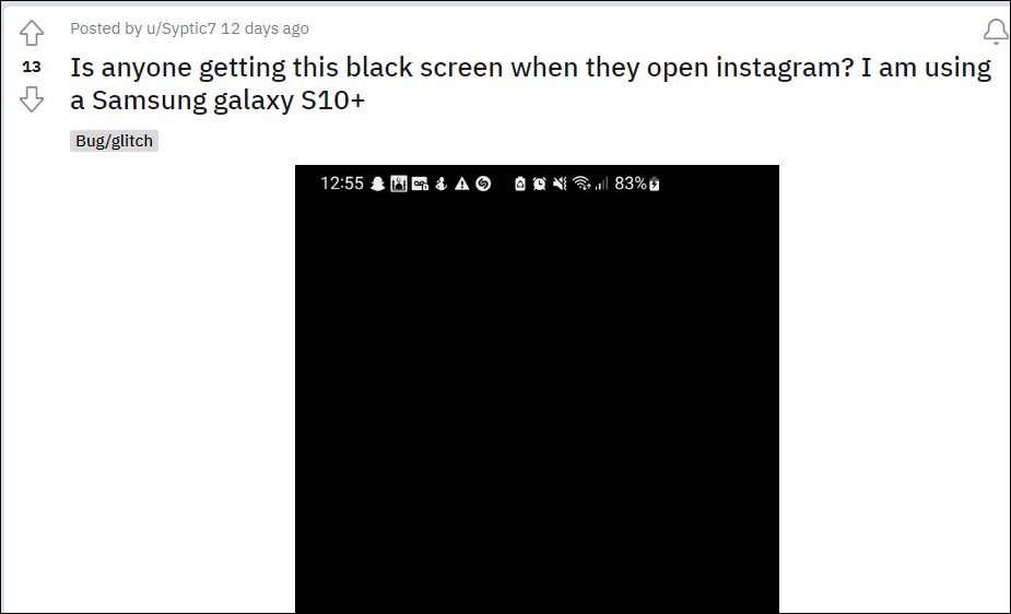 Instagram застрял на белом экране