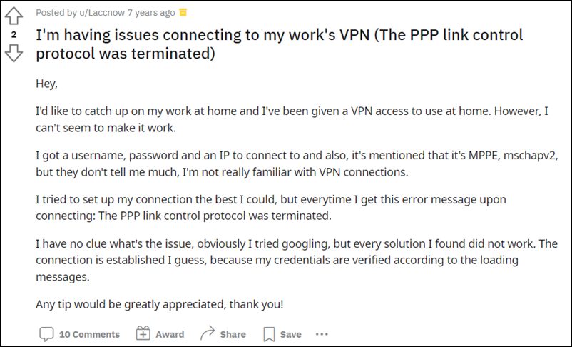 Ошибка VPN 734 Протокол управления каналом PPP был прекращен