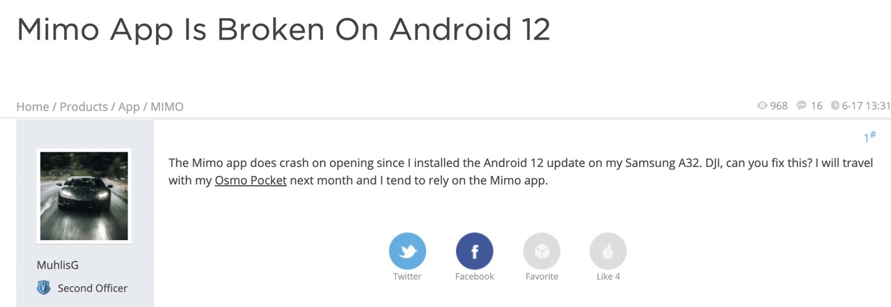 Приложение DJI Mimo не работает на Android 12