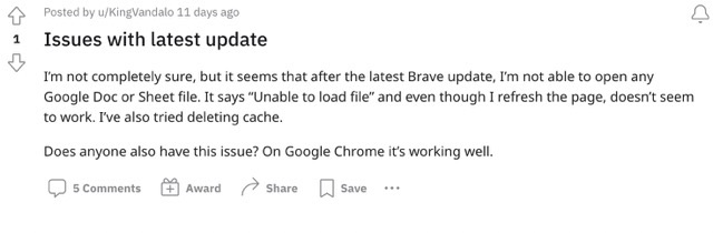 Документы Google не работают в браузере Brave