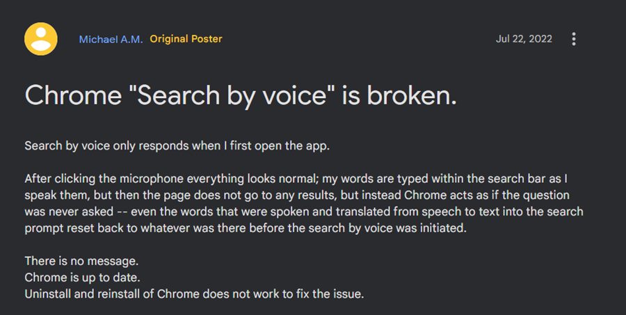 Голосовой поиск Google не работает в Chrome