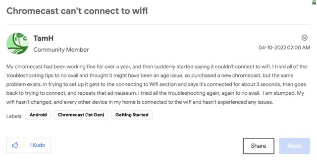 Google Chromecast не может подключиться к Wi-Fi