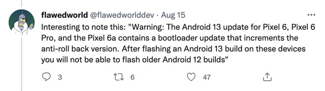 Установите Android 13 в оба слота на Pixel 6 pro