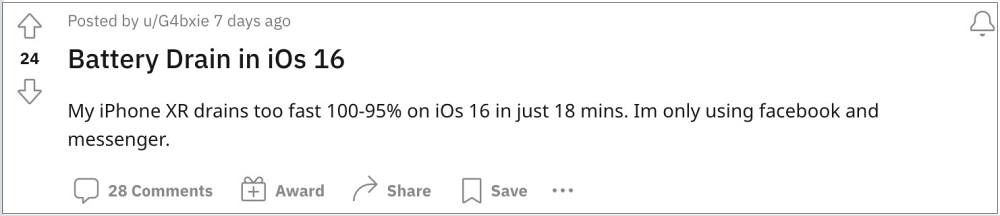Проблема разрядки батареи iOS 16