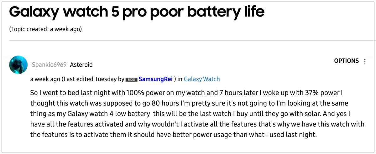Разряд батареи Galaxy Watch 5 Pro