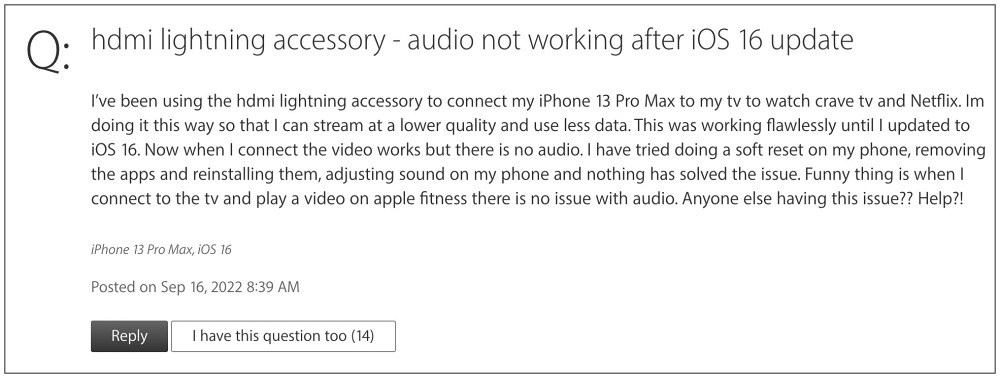 Цифровой AV-адаптер Lightning не работает с iOS 16