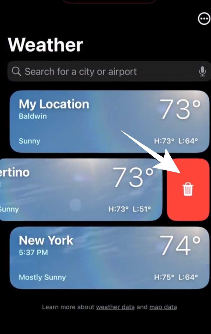 Приложение Weather аварийно завершает работу при удалении местоположения iOS 16