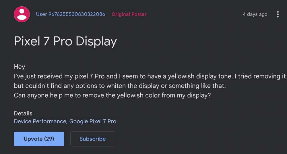 Желтый дисплей Pixel 7 Pro