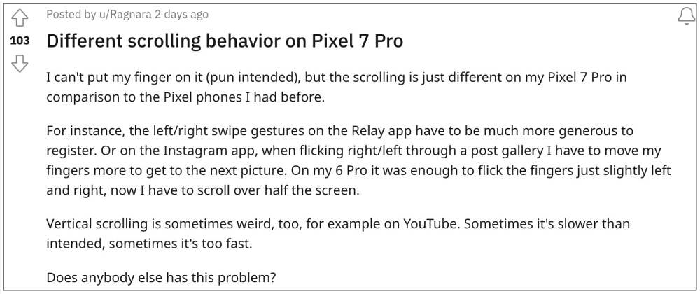 Pixel 7 Pro проблемы с прокруткой