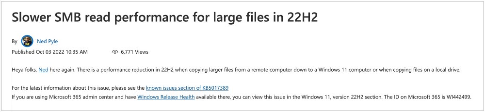 Медленная передача файлов SMB в Windows 11 22H2