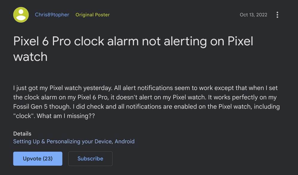 Синхронизация будильника Pixel Watch