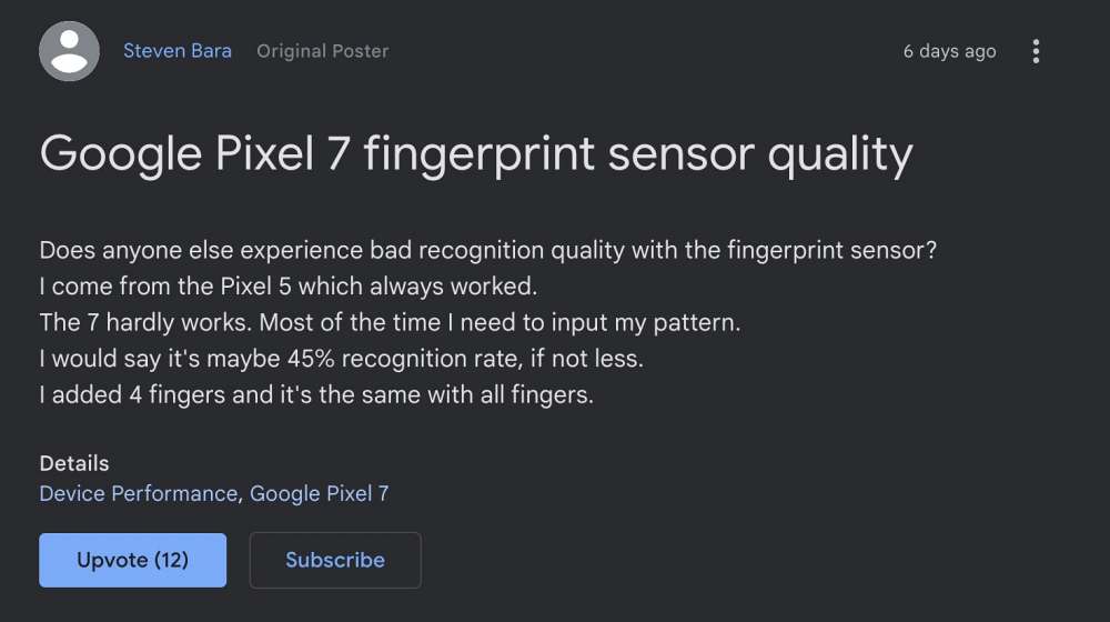 не работает отпечаток пальца на пикселе 7