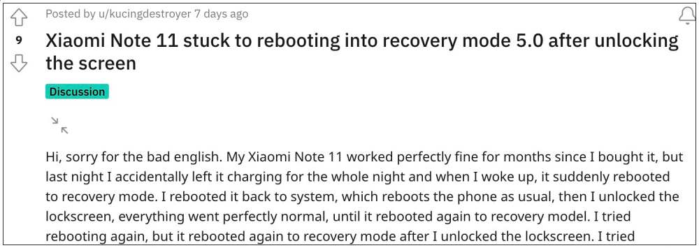 Redmi Note 11 перезагружается при разблокировке