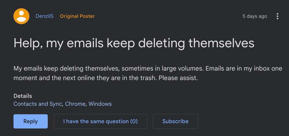 Электронная почта Gmail отсутствует