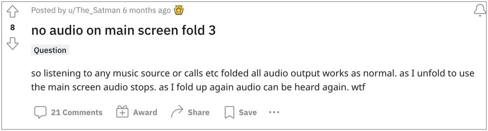 Нет звука при раскладывании Galaxy Z Fold 3