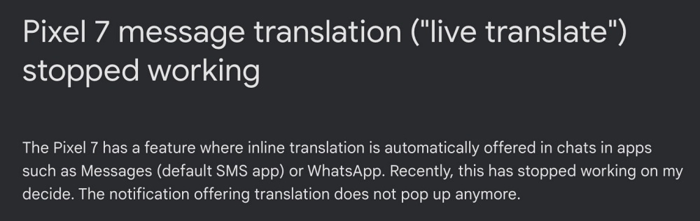 Pixel 7 Pro Live Translate не работает