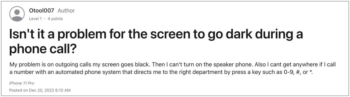Черный экран iPhone во время разговора