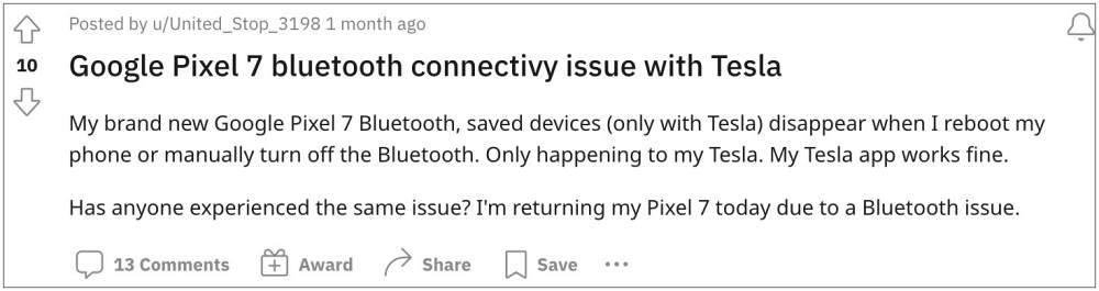 Android 13 Bluetooth не может подключиться к Tesla