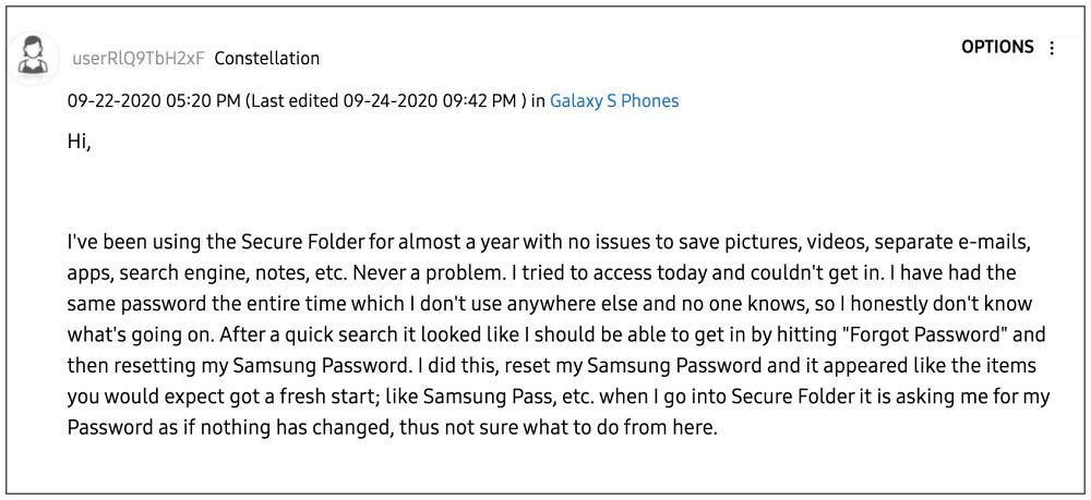 Сбросить защищенную папку Samsung без пароля