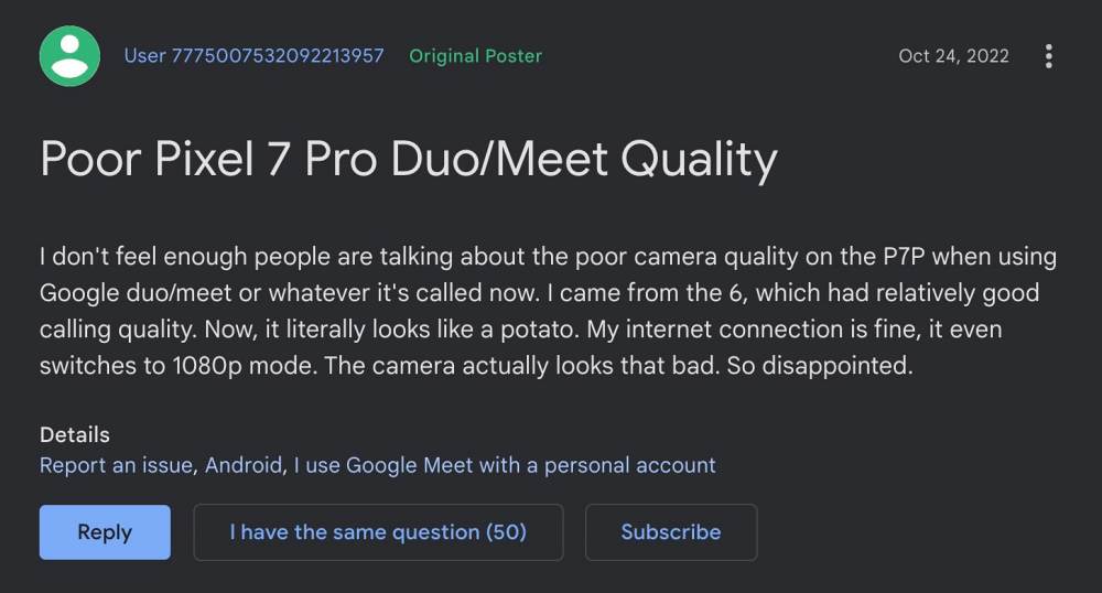 Плохое качество видеозвонков на Pixel 7 Pro