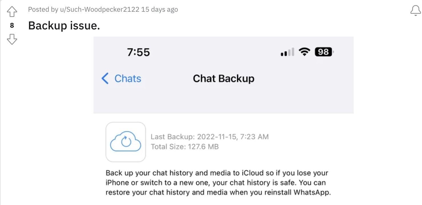 WhatsApp Backup не работает на iOS 16.2