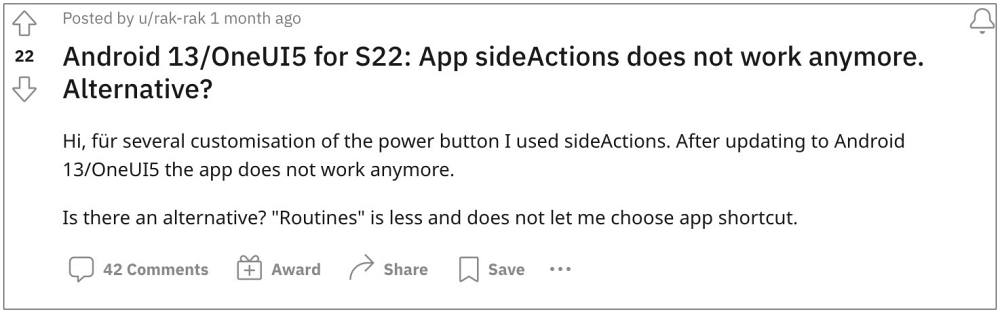 sideActions не работает на андроид 13