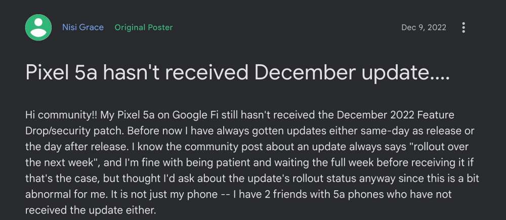Не получено декабрьское обновление для Pixel