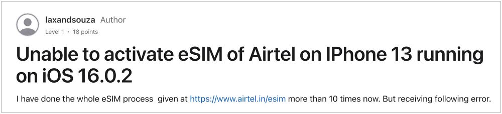 Airtel iPhone Не удалось активировать eSIM