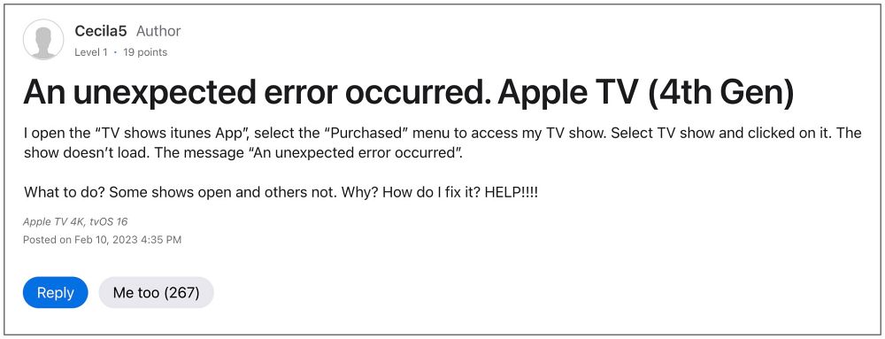 Apple TV Произошла непредвиденная ошибка
