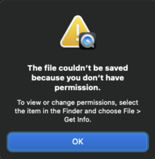 Файл разрешений QuickTime не может быть сохранен